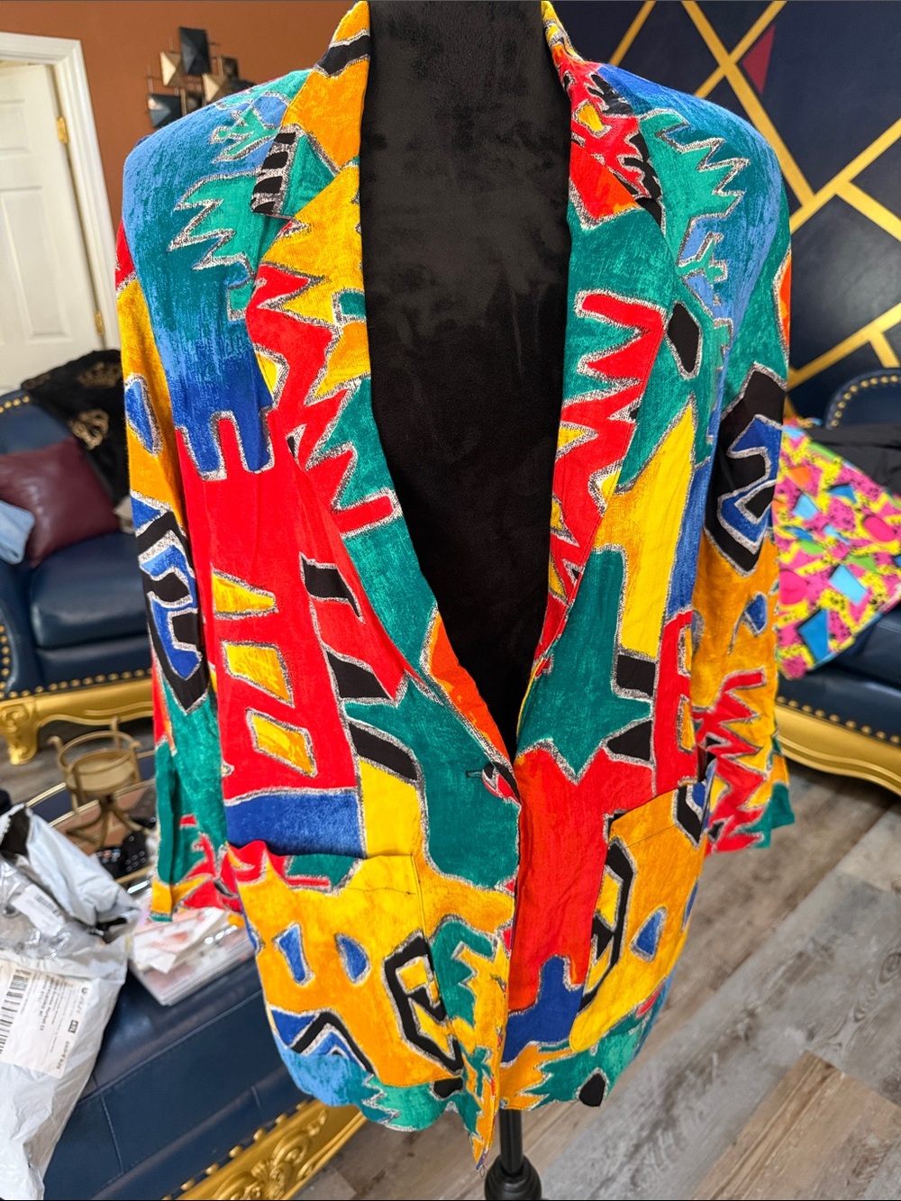 Vintage Kelly Steven Colorblock Abstract Print Women's Blazer Jacket